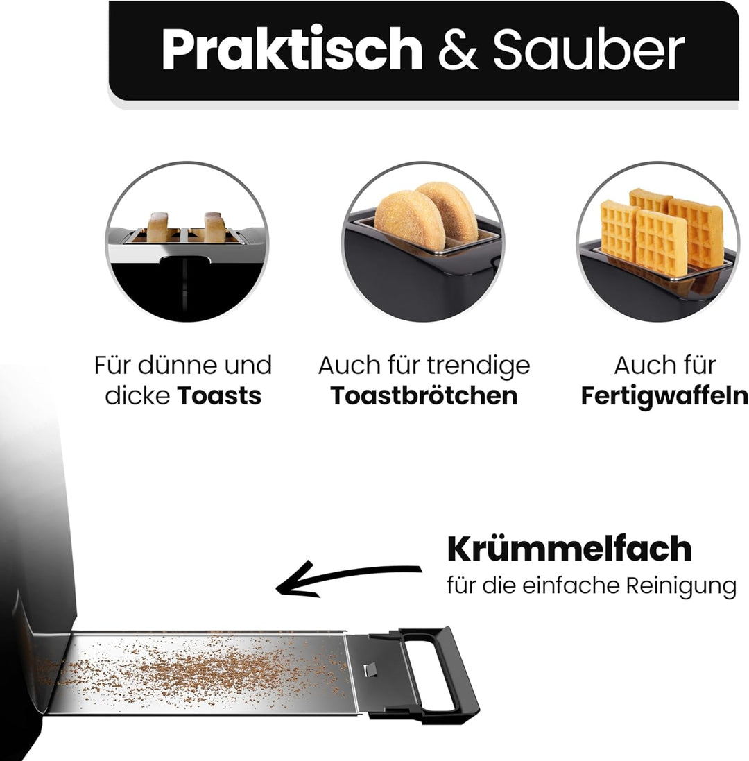 Bomann® Toaster 2 Toastschlitze | Toaster mit Brötchenaufsatz | Toaster 2 Scheiben mit Liftfunktion