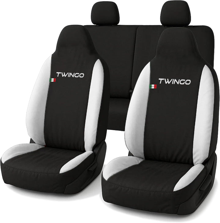 Auto Accessori Lupex - Sitzbezüge für Autositz, kompatibel Autositzbezüge für Twingo, Schwarz Weiss,