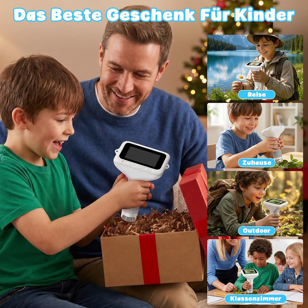 Digitales Mikroskop Kinder 1000x, 3,0-Zoll-Handmikroskop (Weiss) | Tragbares Kindermikroskop mit 8 L