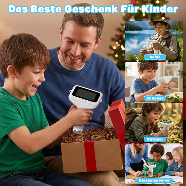 Digitales Mikroskop Kinder 1000x, 3,0-Zoll-Handmikroskop (Weiss) | Tragbares Kindermikroskop mit 8 L