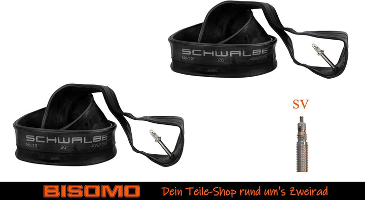 2er Set Fahrrad Schlauch 26 27,5-28 - 29 Zoll, Auto-Ventil AV, Fahrrad-Ventil DV, Sclaverand-Ventil
