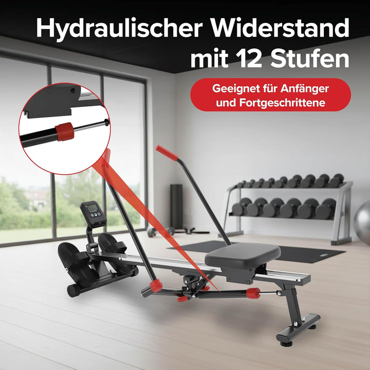 Ultrasport Rudergerät für Zuhause Klappbar mit 12 Stufen I Extra Leise Rudermaschine bis 110 KG Zert