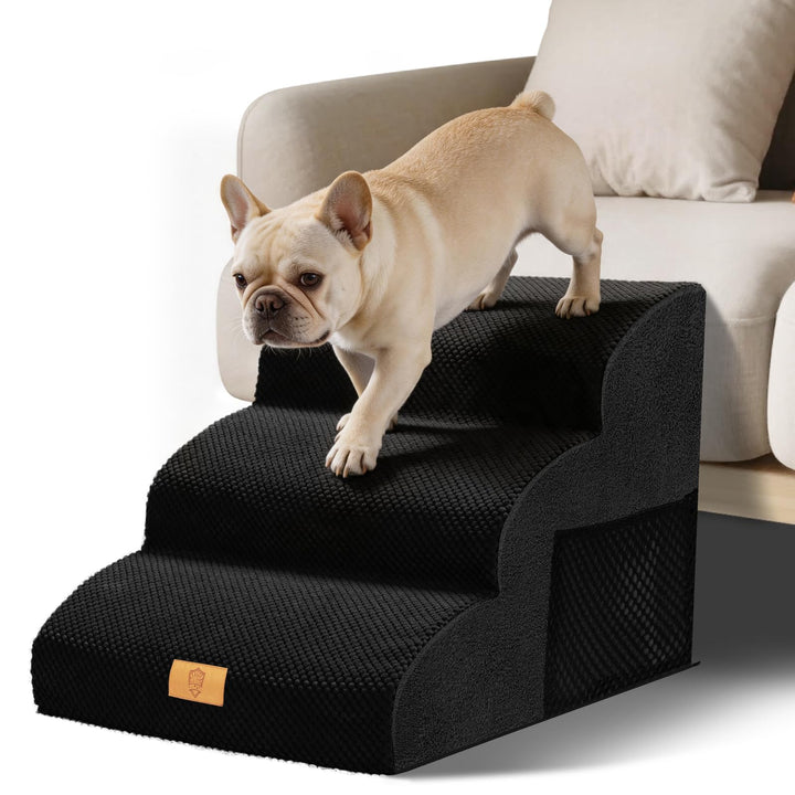 Thihome Hundetreppe für Kleine Hunde, Haustiertreppe 3 Stufen, Hochdichtem Schwamm Hundetreppen 40cm
