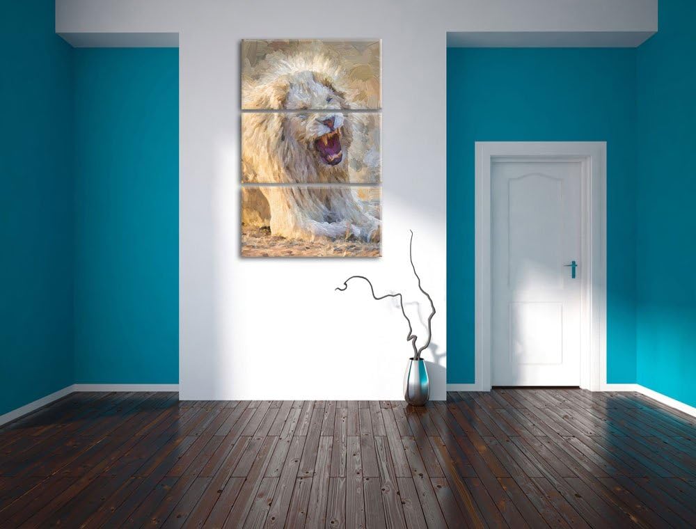 brüllender weisser Löwe Spezial 3-Teiler Leinwandbild 120x80 Bild auf Leinwand, XXL riesige Bilder f