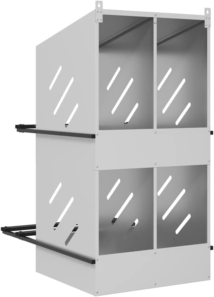 Hühner-Nistkasten mit 4 Fächern verzinkt silbern langlebig wetterfest robust stabiles Design mit Bel