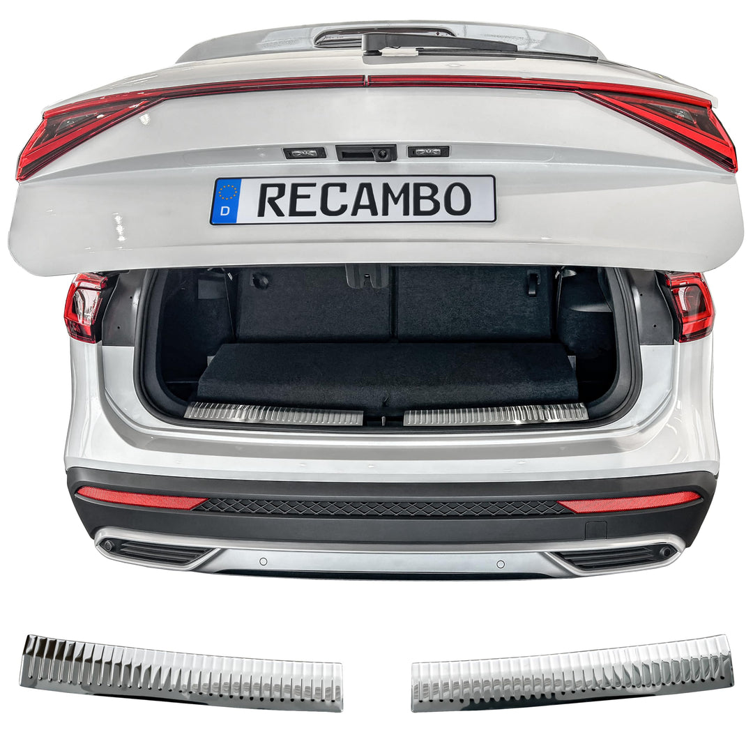 RECAMBO Ladekantenschutz Edelstahl Hochglanz poliert, Chrom Look - kompatibel für Seat Tarraco - KN2