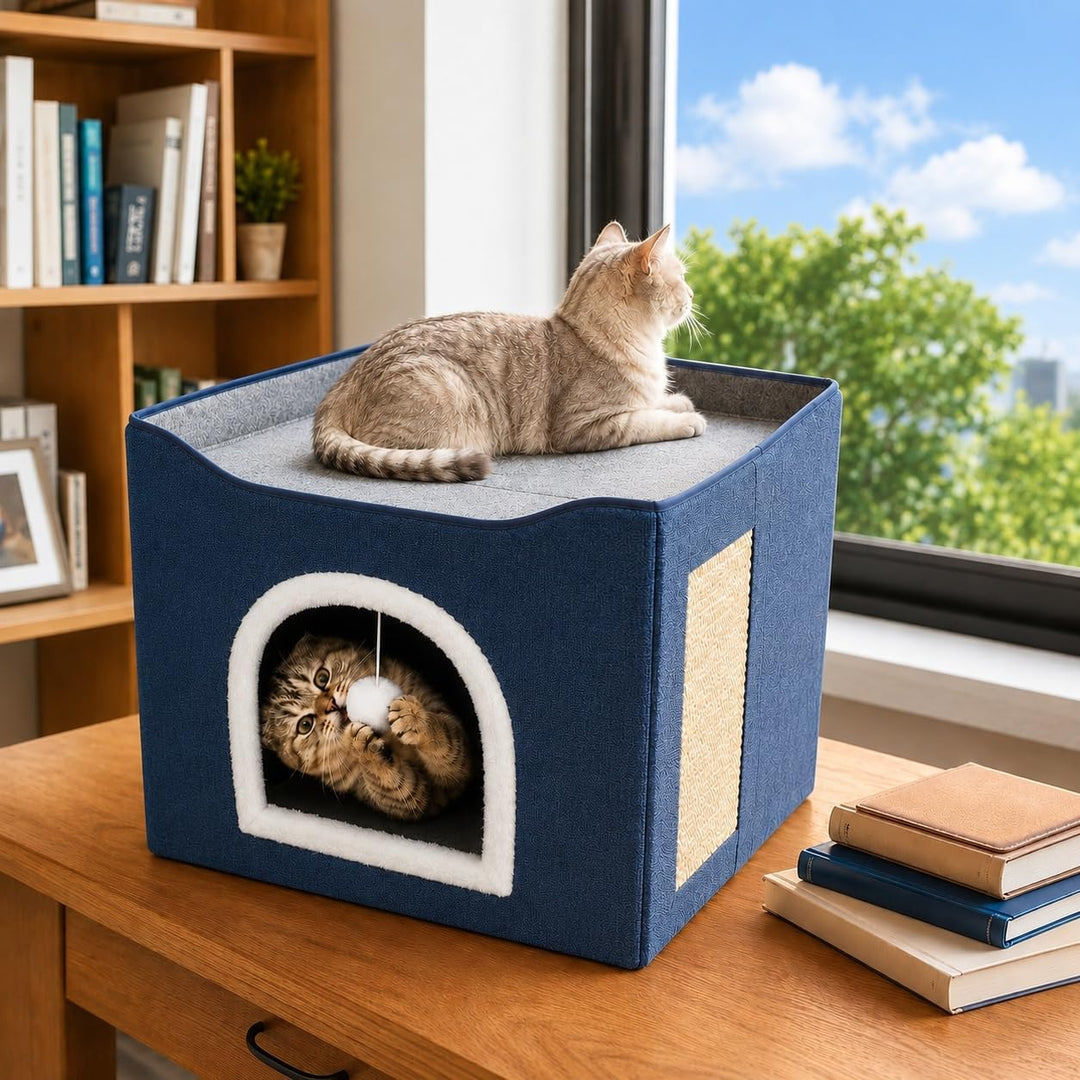FURRYPAWS Katzenhöhle - Gemütliches Katzenhaus für drinnen und draussen, Ideal als Katzenhaus Indoor