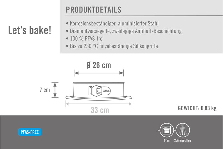 Woll Bakeware Springform Ø 26 cm, mit auslaufsicherem Boden, Schnellverriegelung und hitzebeständige