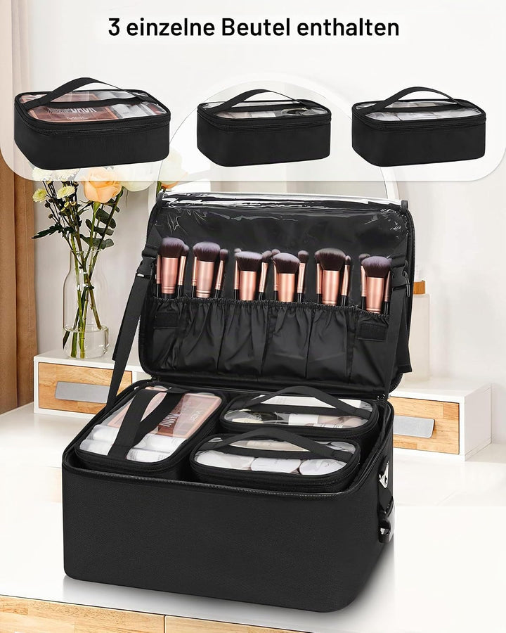 Kosmetikkoffer Grosse Make-up Tasche Professionelle Schminkkoffer Reise Beauty Case mit 3 Kosmetikta