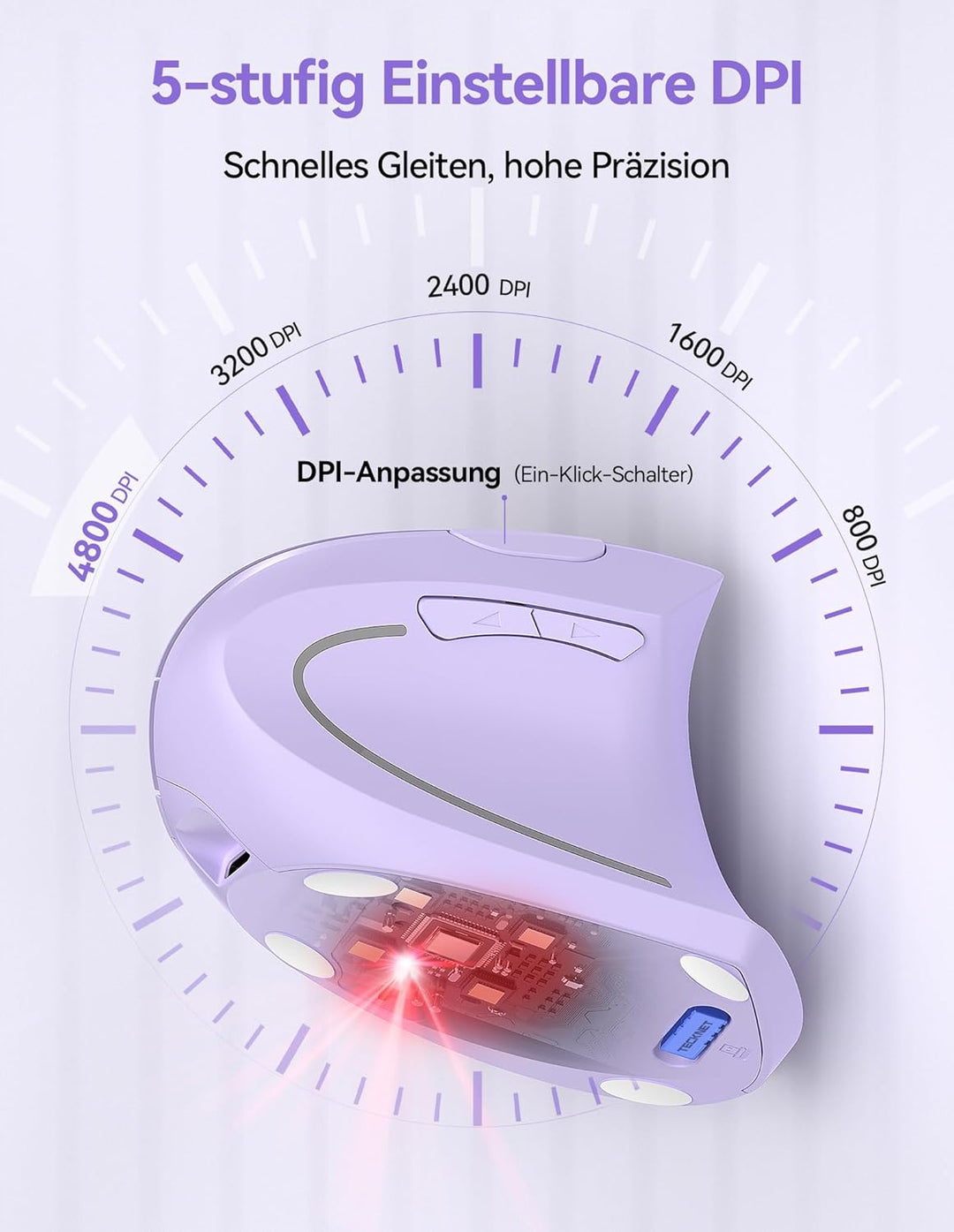 TECKNET Wiederaufladbar Ergonomische Maus Kabellos, 2.4G Optische Vertikale Maus Ergonomisch, 5 Eins
