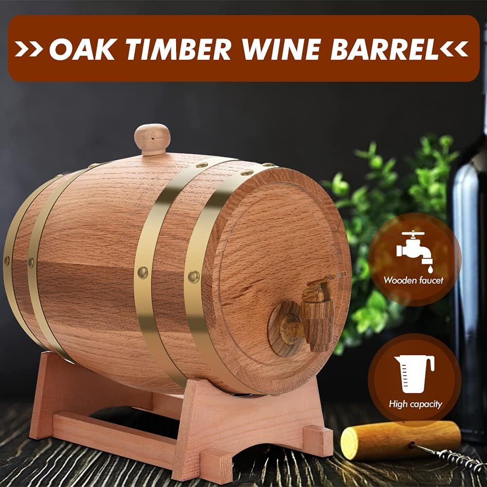 Vintage Eichenfass aus Holz, 3 l, Holz-Eichen-Fass mit Holzständer für Whiskey Rum Port