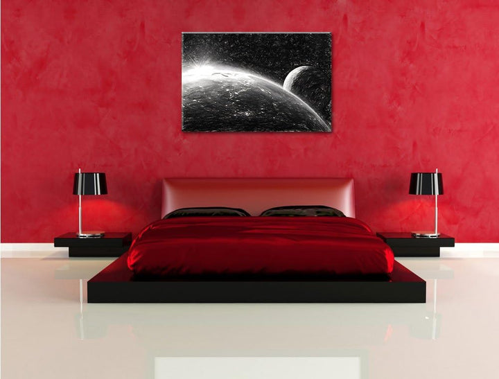 Pixxprint Die Erde und Ihr Mond aus dem All Kohle Zeichnung Effekt, Format: 100x70 auf Leinwand, XXL