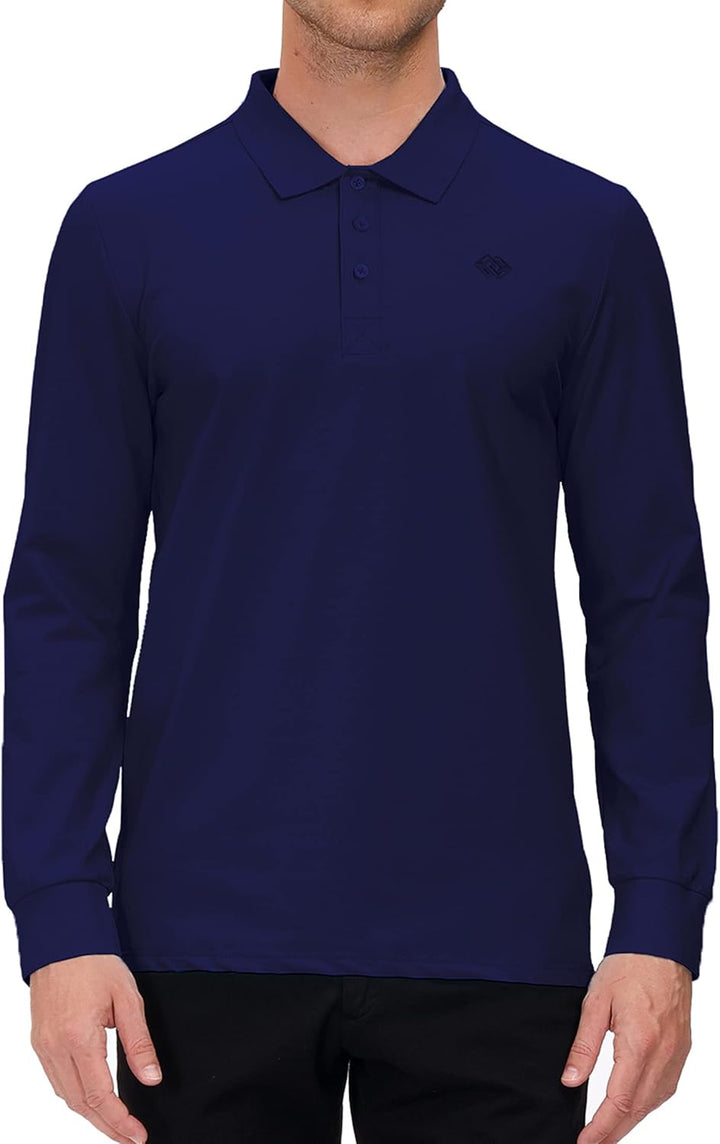 MoFiz Herren Poloshirt Langarm Baumwolle Polohemd Freizeit Polo Golf Wintershirts mit Kragen L Marin
