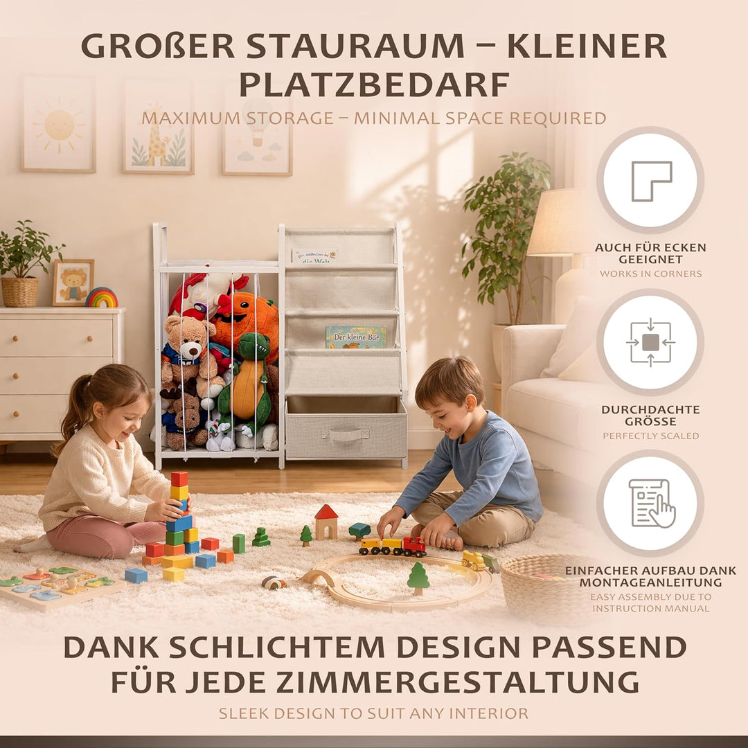 ONVAYA® Multifunktionales Kinderregal 4-in-1 | Tonie Regal, Kuscheltier Aufbewahrung, Kinder Bücherr