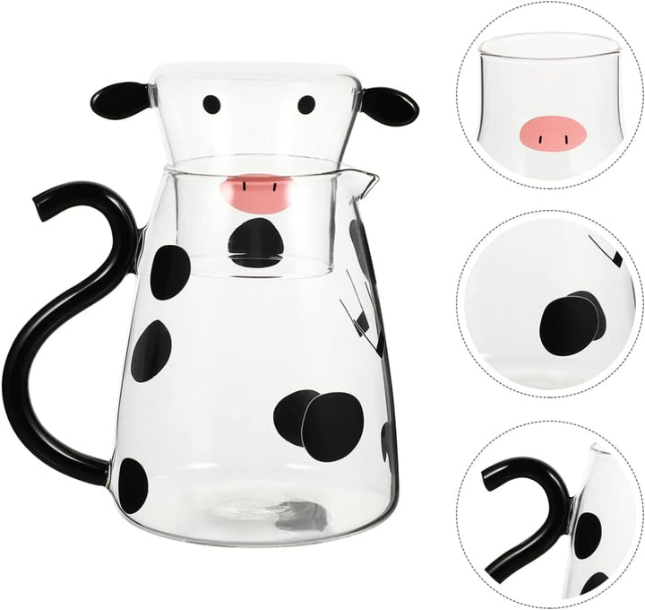 Cabilock Glaskaraffe Milchkrug Wasserkaraffe Kuh Muster Milchkaraffe Glas Glaskrug mit Tasse Glas Sa