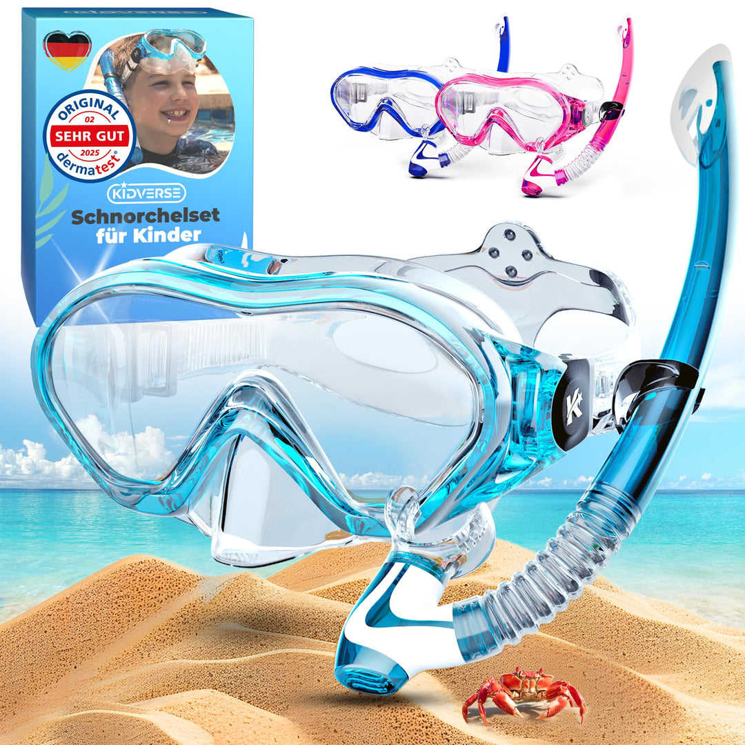 KIDVERSE Taucherbrille Kinder mit Schnorchel ab 5 Jahre - CE & Dermatest geprüfte Taucherbrille mit
