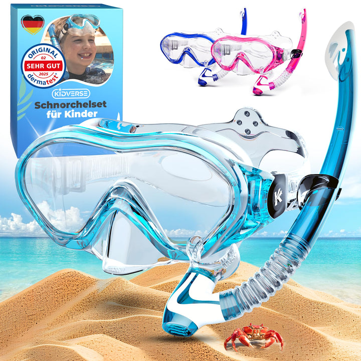 KIDVERSE Taucherbrille Kinder mit Schnorchel ab 5 Jahre - CE & Dermatest geprüfte Taucherbrille mit