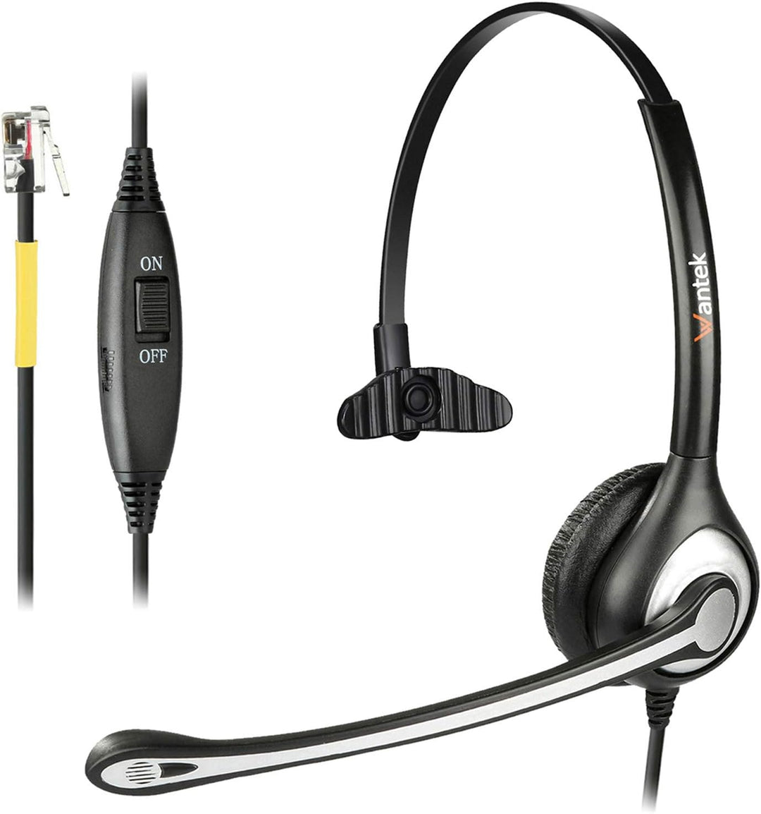 Wantek Telefon Headset RJ11 Monaural mit Noise Cancelling Mikrofon, Lautstärkeregler, Festnetztelefo