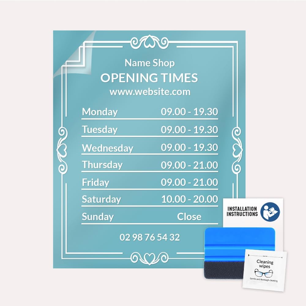 Öffnungszeiten Aufkleber, Schaufenster, personalisierbar, Design 3, Design 3