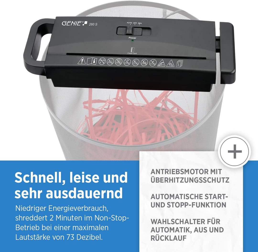 Genie 206 S Aktenvernichter-Aufsatz für sämtliche Papierkörbe geeignet, bis zu 6 Blatt,6 mm breite S