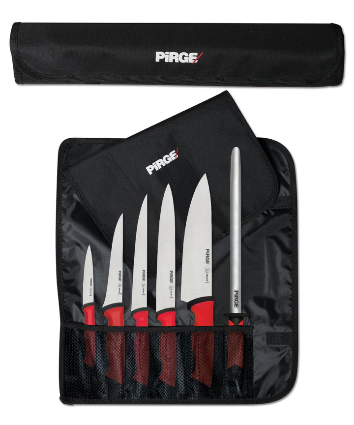 Pirge Duo Profi Messerset mit Tasche 7 Stück - Rutschfester Griff - Profi Kochmesser Set - Edelstahl