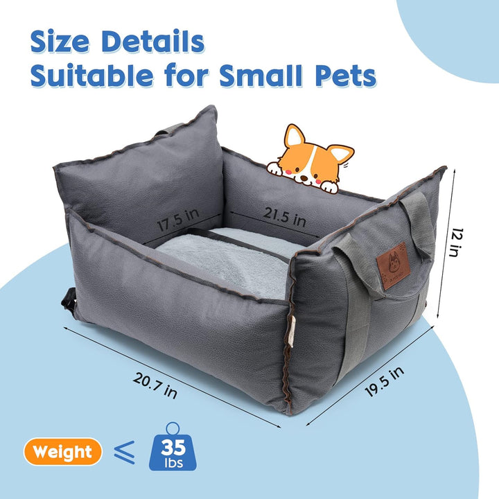 2-in-1 Hundeautositz mit Sicherheitsgurt, Autositz und Bett für Hunde, Abnehmbarer Kissen und Bezug,