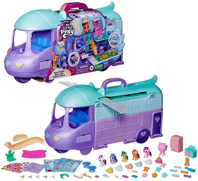 My Little Pony Spielzeuge Mini World Magic Mare Stream, Wohnmobil Spielset zum Selbergestalten für K