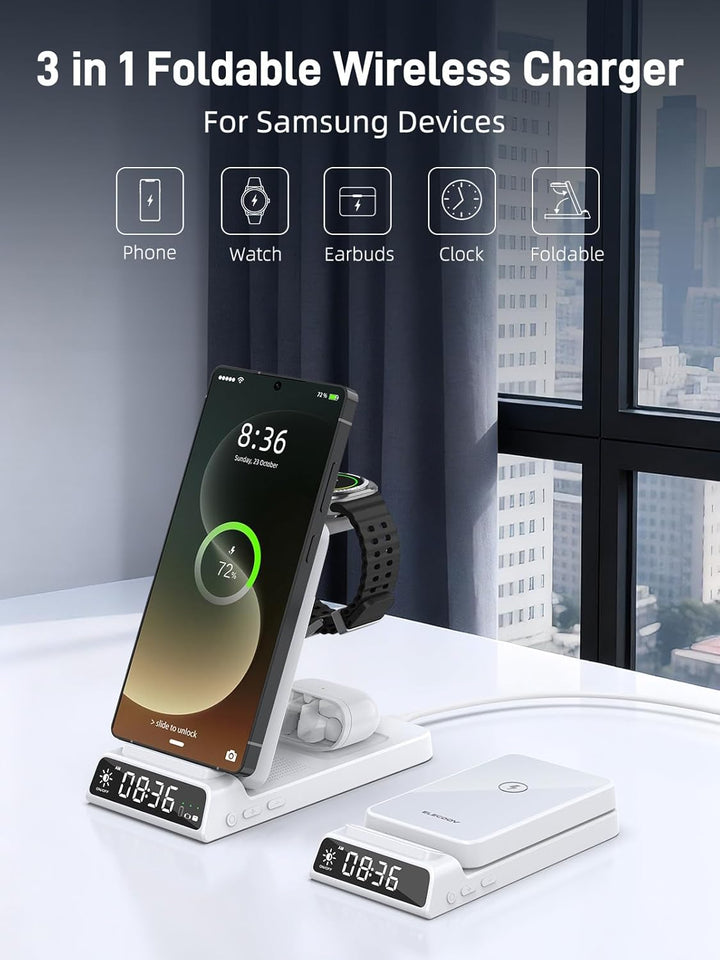 Drahtloses Ladegerät für Samsung Ladestation mit Uhr für Samsung Galaxy S25 Ultra/S24/Z Fold 6/Flip