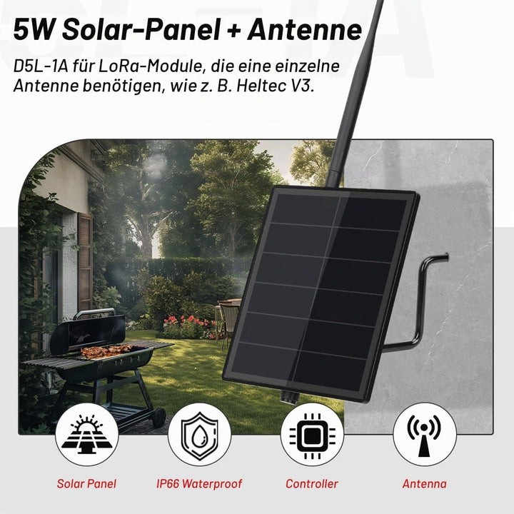 D5-1A 5W Solar Panel Kit mit Batterie Controller für Heltec V3 ESP32 LoRa Modul für DIY Meshtastic M
