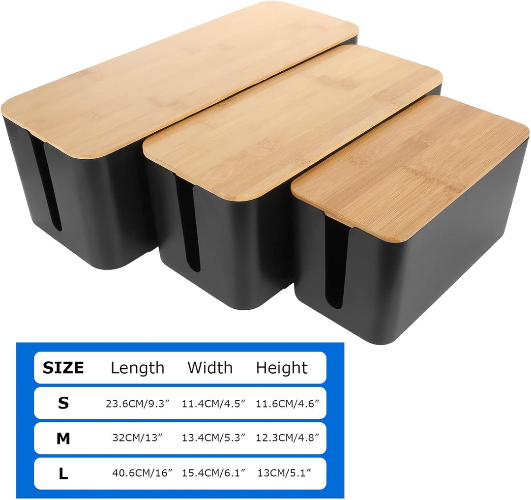 GOYADA 3 Stück Kabelbox Schwarz, 3 Grössen Kabel-Organizer Box, Kabel Organizer Box Schwarz, Kabelma