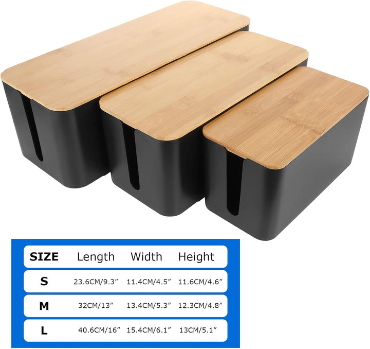 GOYADA 3 Stück Kabelbox Schwarz, 3 Grössen Kabel-Organizer Box, Kabel Organizer Box Schwarz, Kabelma