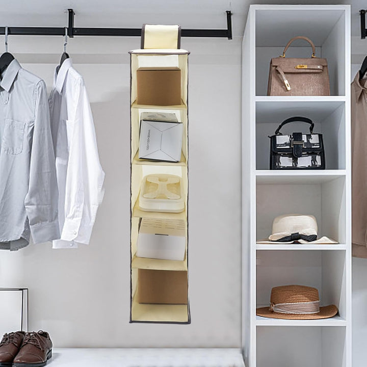 2 Stück Hängeregal Stoff mit 5 Fächer, Zusammenklappbar Hängeaufbewahrun, Kleiderschrank Organizer,