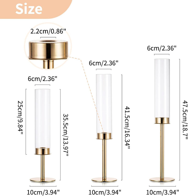 Nuptio Glaszylinder Kerzenständer Metall Gold - 18 Stücke Kegel Kerzenhalter Stabkerze Pack ür Kerze