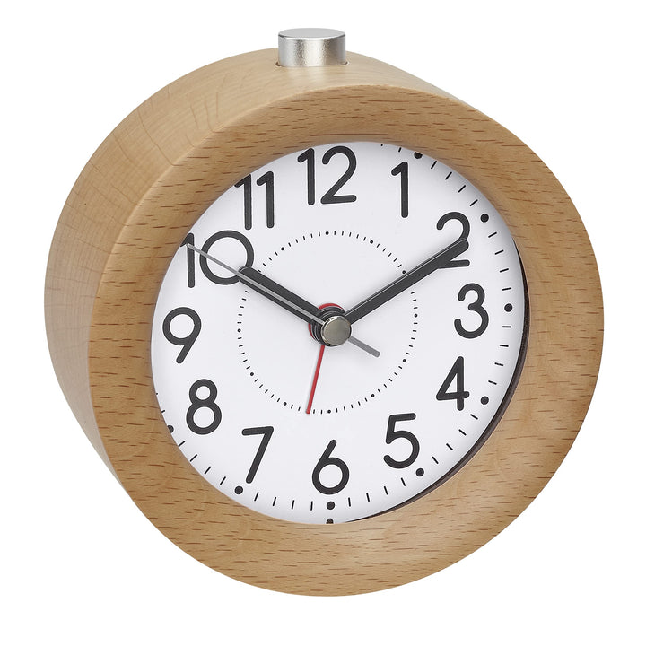 TFA Dostmann Analoger Wecker aus Holz, 60.1039.05, leises Uhrwerk, aus Buche, Weckalarm mit Snooze-F