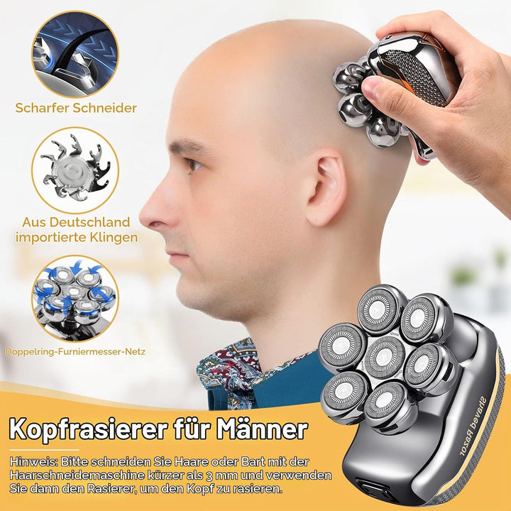 Rasierer Herren Elektrisch, 6 in 1 Glatzen Rasierer Herren für 0,0 mm, IPX6 Wasserdicht Kopfrasierer