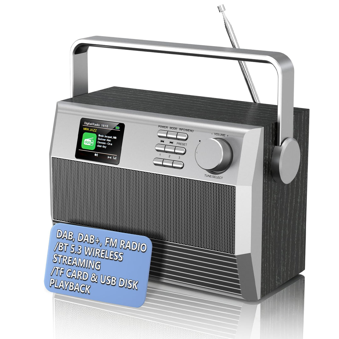 DAB+/UKW Radio mit Bluetooth &amp; Freisprechfunktion, 6W RMS Stereo Küchenradio mit Farbdisplay, dualem