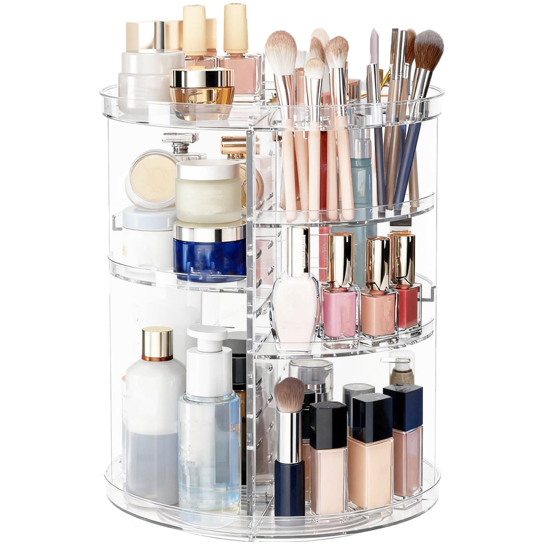 Make Up Kosmetik Organizer 360° Drehbar aus Kunststoff, Transparente Aufbewahrung für Schminktisch m