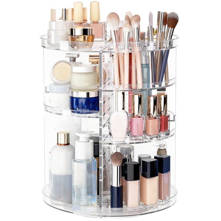 Make Up Kosmetik Organizer 360° Drehbar aus Kunststoff, Transparente Aufbewahrung für Schminktisch m
