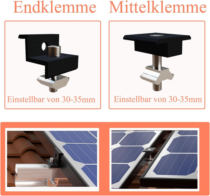 Photovoltaik Ziegeldach Befestigungssystem,Solar Alu Halterung Befestigung Schiene Dachhaken PV für