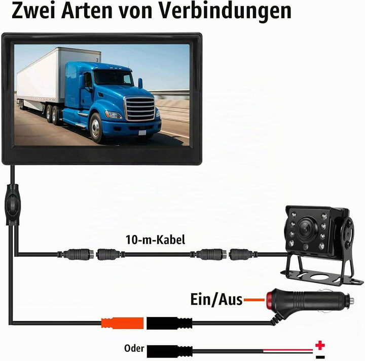 4Pin Auto-Rückfahrkamera Parkassistenzsystem, 12V-24V 5 "TFT LCD HD Farb-Rückfahrmonitor + 8 LEDs Na