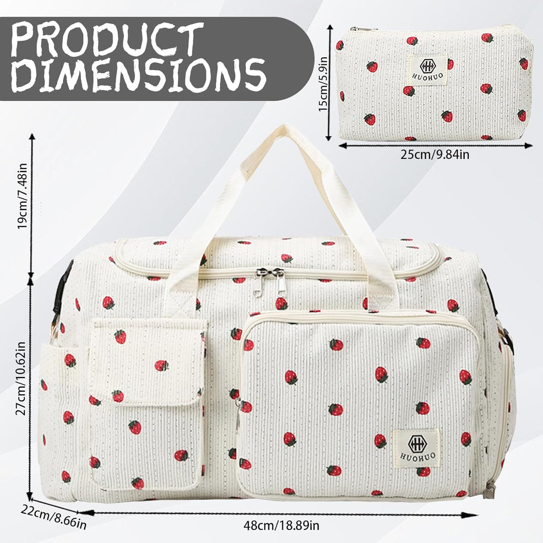 Reisetasche Damen, Sporttasche Damen mit Schuhfach, Nassfach and Kleine Geldbörse, Cord Schwimmtasch