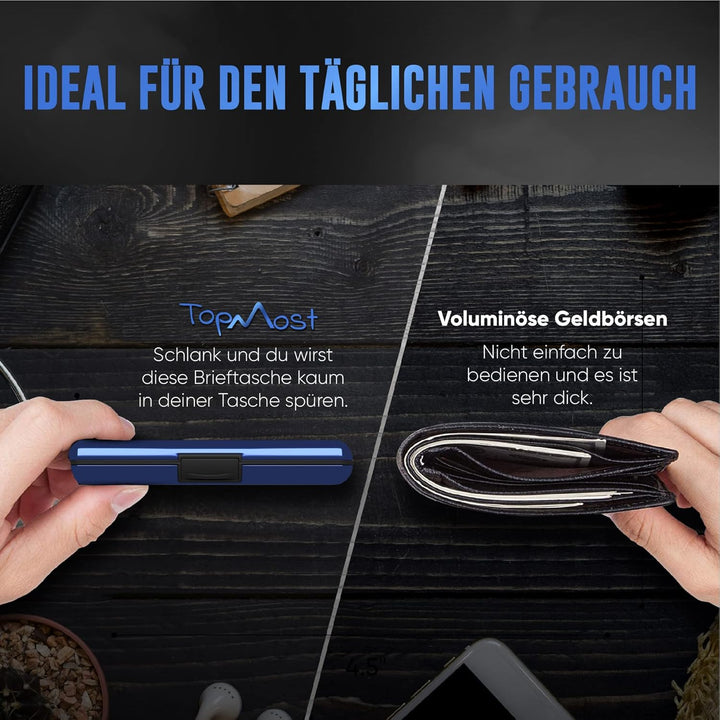 TopMost Aluminium Kreditkartenetui mit RFID-Schutz für Damen & Herren - Geldbörse für 12 Karten und