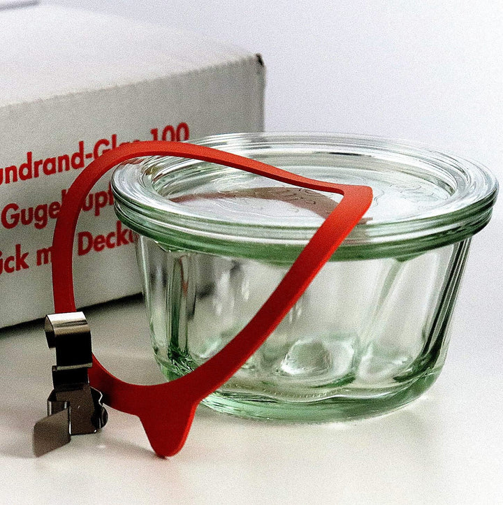 Weck Glas 6 280ml Gugelhupf Form RR100 mit Auswahl Zubehör im Original Weck Karton (Mit Glasdeckel,