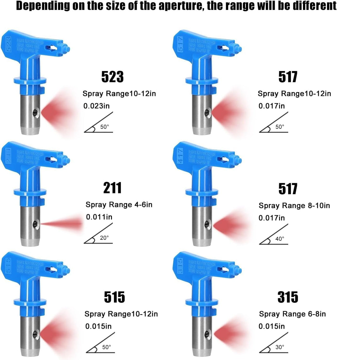 6 Stück Airless Düse mit Spitzendichtung Typ 211 315 417 515 517 523 Blau-Typ 211 315 417 515 517 52