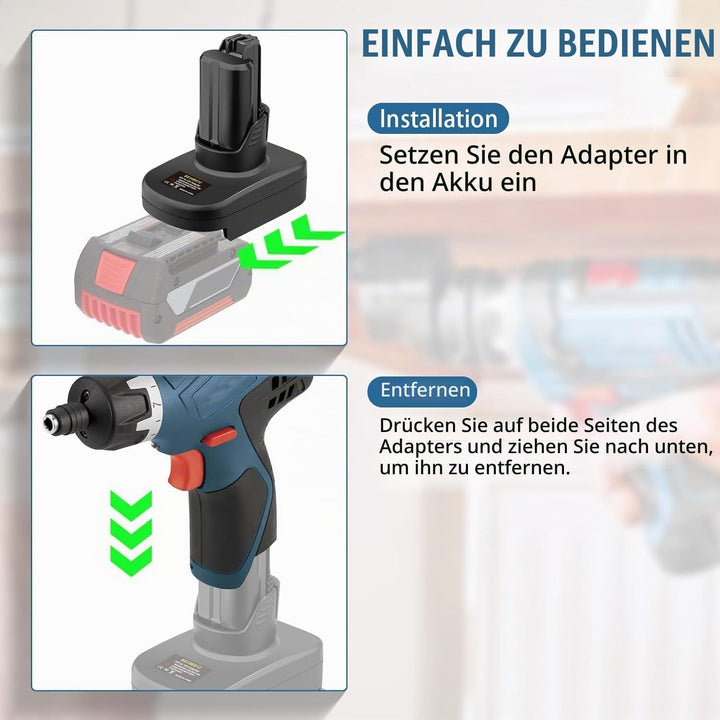 BS18BS12 für Bosch 18V auf 12V Akku Adapter, für Bosch GBA 18V Professional System Akku arbeitet im