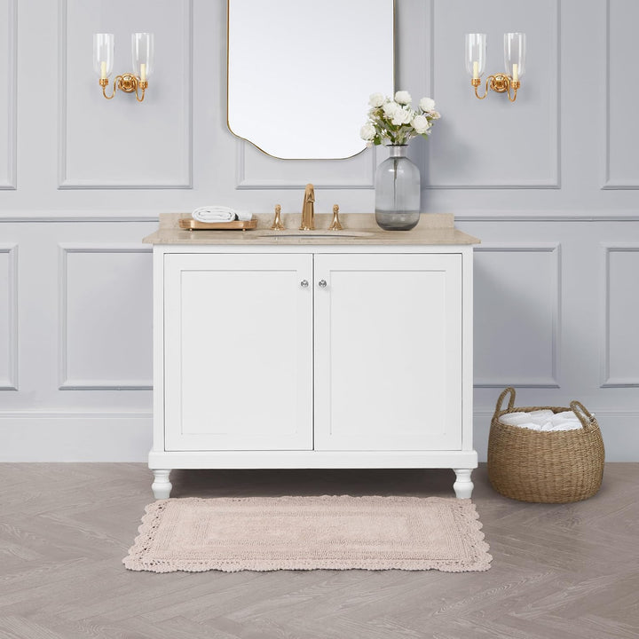 Laura Ashley Crochet Cotton 24x40 Bath Rug, Blush Blush 61 x 102 cm (Rechteckig), Blush 61 x 102 cm