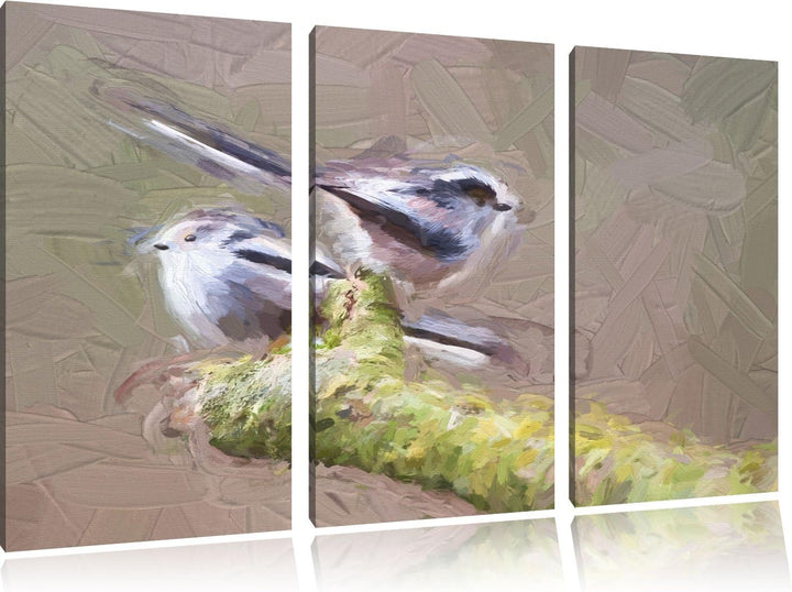 zwei Schwanzmeisen auf einem Ast NewArt 3-Teiler Leinwandbild 120x80 Bild auf Leinwand, XXL riesige