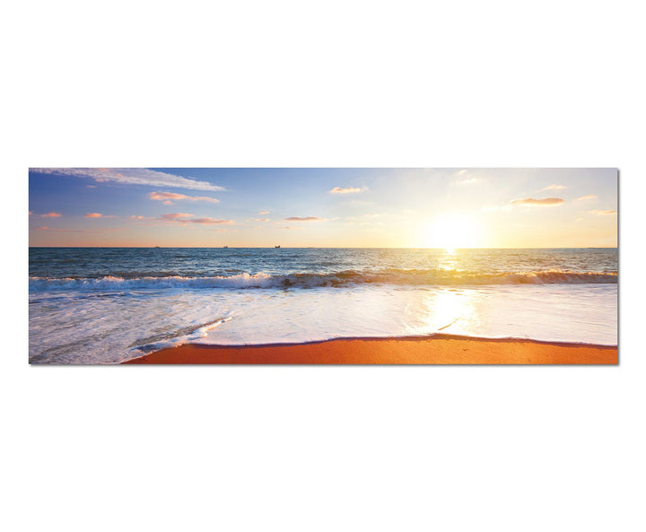 Paul Sinus Art Panoramabild auf Leinwand und Keilrahmen 150x50cm Strand Meer Sonnenuntergang Horizon