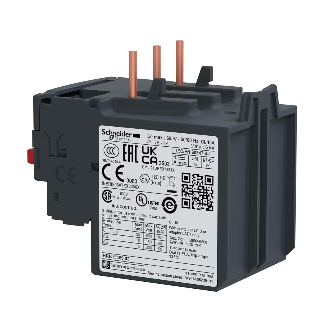 Schneider Electric Motorschutzrelais, 5,5-8A, 1S+1Ö, Klasse 10A, Überlastrelais, 5,5-8A