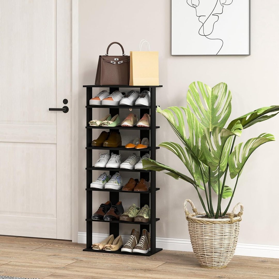 GIANTEX Schuhregal schmal und hoch, Schuhschrank Regal Holz 8 Ebenen, Schuhständer Schuhablage verti